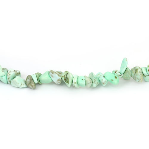 Picture of (Grade B) Synthetic Turquoise ( Dyed ) Chip Beads Irregular Light Green About 13mm x8mm( 4/8" x 3/8") - 6mm x5mm( 2/8" x 2/8"), Hole: Approx 0.7mm, 84cm(33 1/8") long, 1 Strand