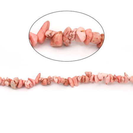 Picture of (Grade B) Synthetic Turquoise ( Dyed ) Chip Beads Irregular Orange Pink About 13mm x8mm( 4/8" x 3/8") - 6mm x5mm( 2/8" x 2/8"), Hole: Approx 0.7mm, 84cm(33 1/8") long, 1 Strand