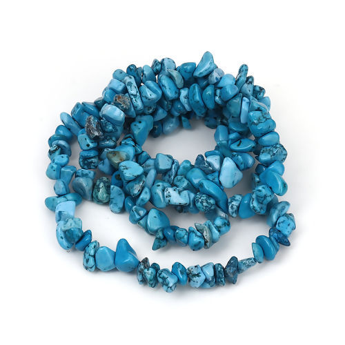 Image de (Classement B) Perles en Turquoise Synthétique (Teint) Irrégulier Bleu Lac 13mm x 8mm - 6mm x 5mm, Trou: env. 0.7mm, 84cm long, 1 Enfilade