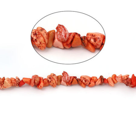 Image de (Classement B) Perles en Turquoise Synthétique (Teint) Irrégulier Rouge Orangé 13mm x 8mm - 6mm x 5mm, Trou: env. 0.7mm, 84cm long, 1 Enfilade