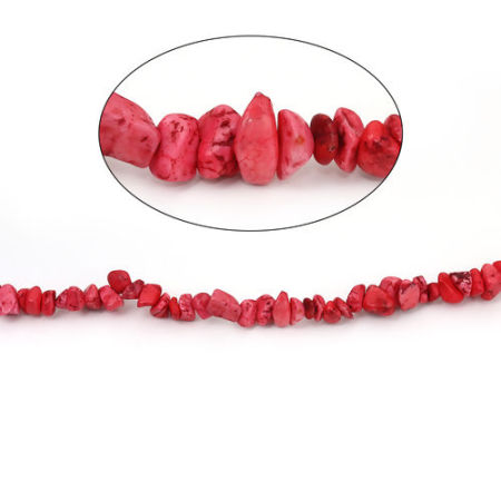 Image de (Classement B) Perles en Turquoise Synthétique (Teint) Irrégulier Rouge 13mm x 8mm - 6mm x 5mm, Trou: env. 0.7mm, 84cm long, 1 Enfilade