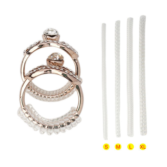 Picture of (Size S) Plastic Ring Size Adjuster Spring Invisible Transparent Clear Coil Spiral Guard Tightener Reducer Resizing Tool 10cm(3 7/8") long - 9.5cm(3 6/8") long, 10 PCs