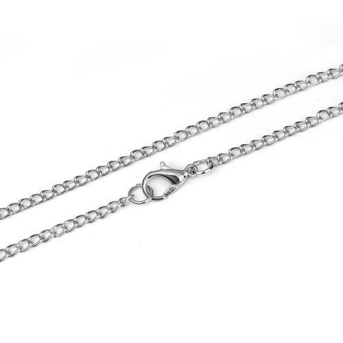 Picture of Iron Based Alloy Link Curb Chain Necklace Silver Tone 46cm(18 1/8") long, Chain Size: 4x2.5mm( 1/8" x 1/8"), 1 Packet ( 12 PCs/Packet)