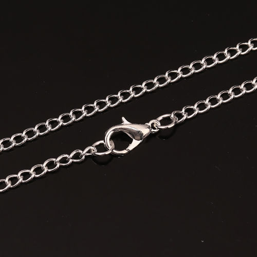 Picture of Iron Based Alloy Link Curb Chain Necklace Silver Plated 62cm(24 3/8") long, Chain Size: 4x2.5mm( 1/8" x 1/8"), 1 Packet ( 12 PCs/Packet)