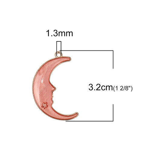 Imagen de Zamak Galaxia Colgantes Luna Media Chapado en Oro Rosado Estrella Esmalte 32mm x 20mm, 20 Unidades