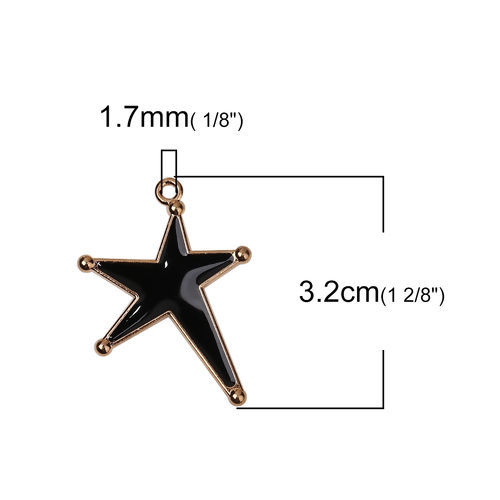 Bild von Zinklegierung Galaxis Anhänger Pentagramm Stern Vergoldet Schwarz Emaille 32mm x 24mm, 20 Stück
