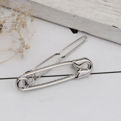 Picture of Hair Clips Findings Pin Silver Tone 45mm x 9mm, 3 PCs