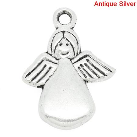 Antique Silver Color Angel Charms Pendants With Wings 13.0mm x18.0mm, 70PCs