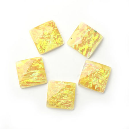 Picture of Resin AB Rainbow Color Aurora Borealis Dome Seals Cabochon Square Yellow Faceted 16mm( 5/8") x 16mm( 5/8"), 30 PCs