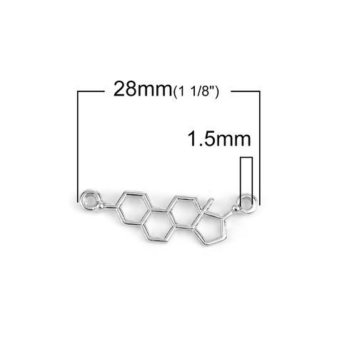 Imagen de Zamak Molécula de Ciencia Química Conectores Tono de Plata 28mm x 9mm, 20 Unidades