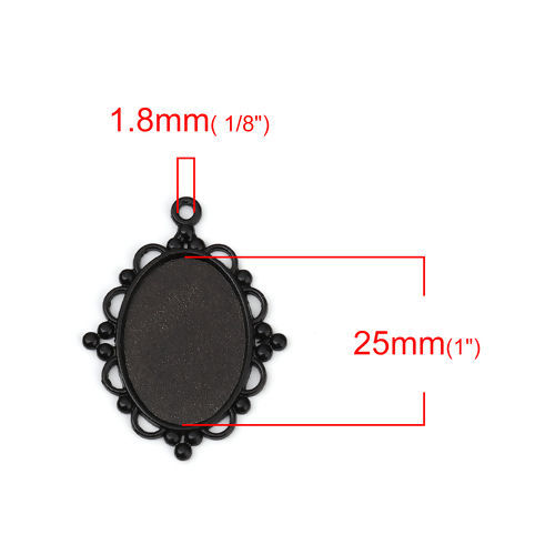 Picture of Zinc Based Alloy Pendants Oval Black Cabochon Settings (Fits 25mmx18mm) 39mm x 30mm, 10 PCs