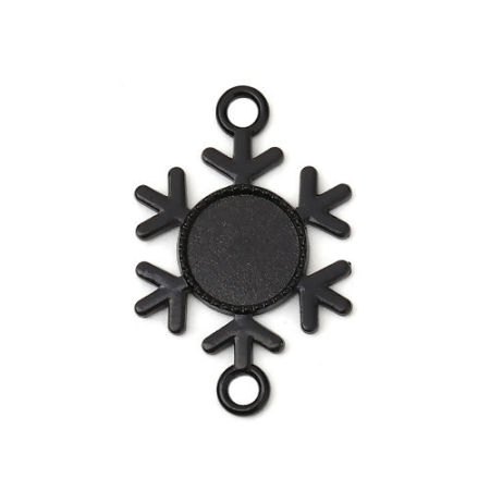 Zinc Based Alloy Connectors Christmas Snowflake Black Cabochon Settings (Fits 12mm Dia.) 35mm(1 3/8") x 23mm( 7/8"), 10 PCs