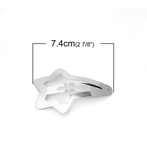 Picture of Hair Clips Findings Pentagram Star Silver Tone 74mm x 49mm, 10 PCs