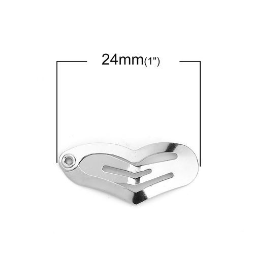 Picture of Hair Clips Findings Heart Silver Tone 24mm x 11mm, 20 PCs