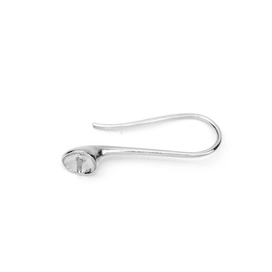Bild von Messing Ohrring Ohr Haken Silberfarbe (Für 10mm D. Perlen) 29mm x 6mm, Drahtstärke: (18 gauge), 3 Paare