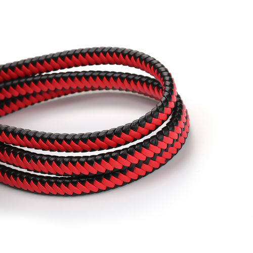 Picture of PU Leather Jewelry Cord Rope Black & Red 9mm( 3/8"), 2 M