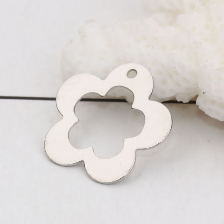 Picture of Brass Charms Flower Silver Tone 16mm( 5/8") x 16mm( 5/8"), 20 PCs