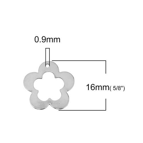 Picture of Brass Charms Flower Silver Tone 16mm( 5/8") x 16mm( 5/8"), 20 PCs                                                                                                                                                                                             