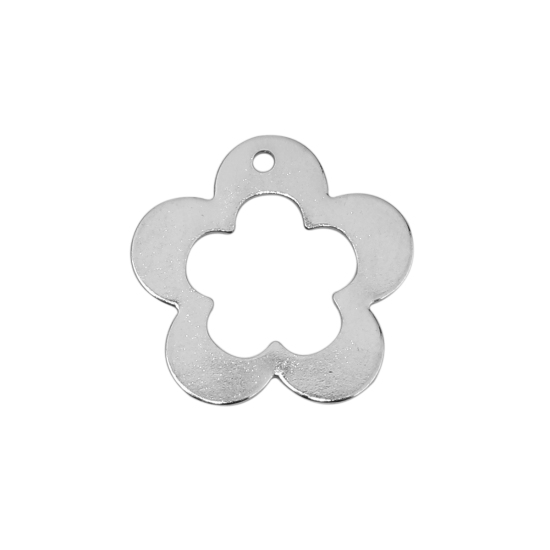 Picture of Brass Charms Flower Silver Tone 16mm( 5/8") x 16mm( 5/8"), 20 PCs                                                                                                                                                                                             