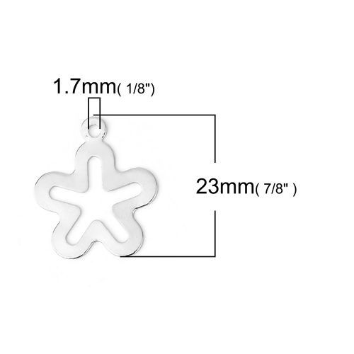 Image de Breloques en Laiton Fleur Argent Mat 23mm x 19mm, 20 Pcs                                                                                                                                                                                                      