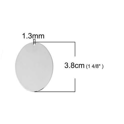 Bild von Messing Blank Anhänger Oval Silberfarbe 38mm x 28mm, 10 Stück                                                                                                                                                                                                 