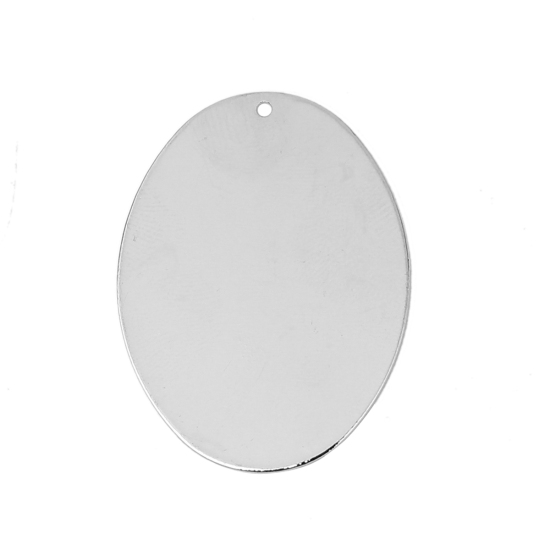 Bild von Messing Blank Anhänger Oval Silberfarbe 38mm x 28mm, 10 Stück                                                                                                                                                                                                 