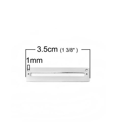 Immagine di 201 Acciaio Inossidabile Linea Centrale Adattativa Connettore Rettangolo Tono Argento 35mm x 8mm, 3 Pz