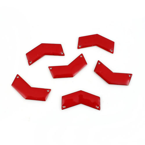 Image de Connecteurs Sequins Emaillés Double Face en Laiton Forme de V Sans Plaqué Rouge Email 30mm x 15mm, 5 Pcs