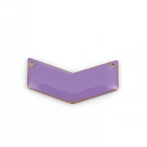 Picture of Brass Enamelled Sequins Connectors V-shaped Unplated Purple Enamel 30mm(1 1/8") x 15mm( 5/8"), 5 PCs                                                                                                                                                          