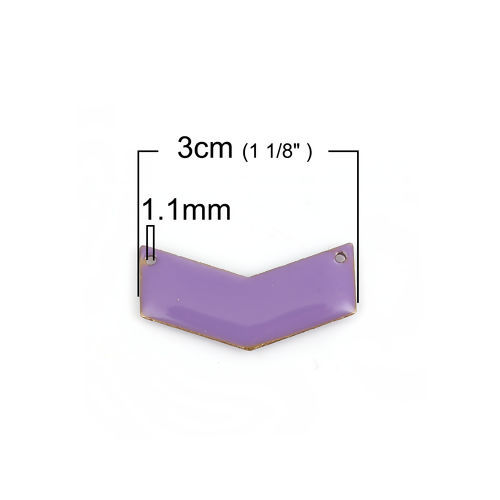 Image de Connecteurs Sequins Emaillés Double Face en Laiton Forme de V Sans Plaqué Violet Email 30mm x 15mm, 5 Pcs