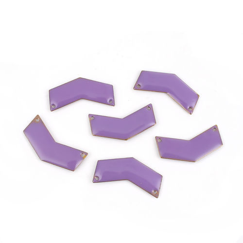 Image de Connecteurs Sequins Emaillés Double Face en Laiton Forme de V Sans Plaqué Violet Email 30mm x 15mm, 5 Pcs