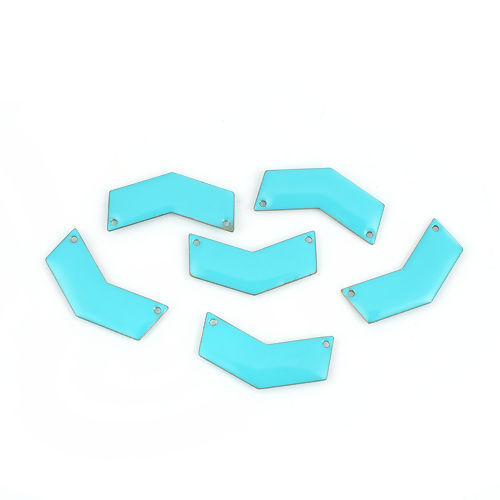 Image de Connecteurs Sequins Emaillés Double Face en Laiton Forme de V Sans Plaqué Bleu Lac Email 30mm x 15mm, 5 Pcs