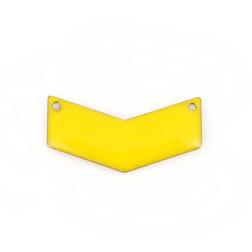 Picture of Brass Enamelled Sequins Connectors V-shaped Unplated Yellow Enamel 30mm(1 1/8") x 15mm( 5/8"), 5 PCs                                                                                                                                                          