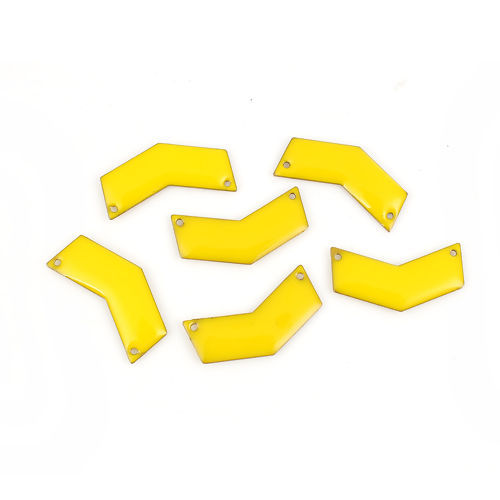 Image de Connecteurs Sequins Emaillés Double Face en Laiton Forme de V Sans Plaqué Jaune Email 30mm x 15mm, 5 Pcs