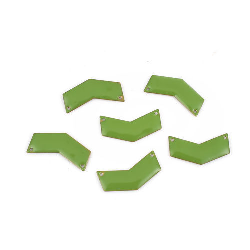 Image de Connecteurs Sequins Emaillés Double Face en Laiton Forme de V Sans Plaqué Vert Email 30mm x 15mm, 5 Pcs