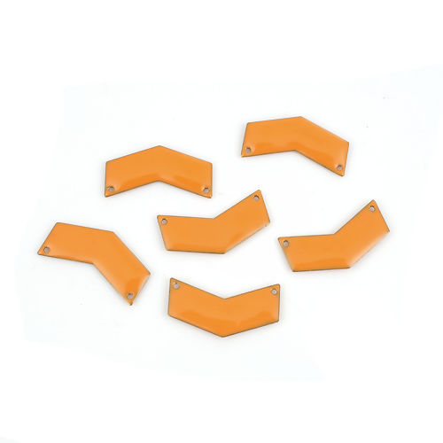 Image de Connecteurs Sequins Emaillés Double Face en Laiton Forme de V Sans Plaqué Orange Email 30mm x 15mm, 5 Pcs