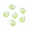Picture of Glass Dome Seals Cabochon Drop Flatback White & Green Leaf Pattern 25mm(1") x 18mm( 6/8"), 30 PCs