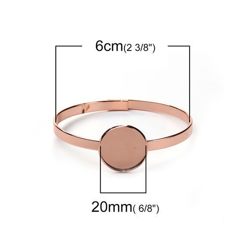 Picture of Brass Bangles Bracelets Round Rose Gold Cabochon Settings (Fits 20mm Dia.) Can Open 20cm(7 7/8") long, 1 Piece                                                                                                                                                