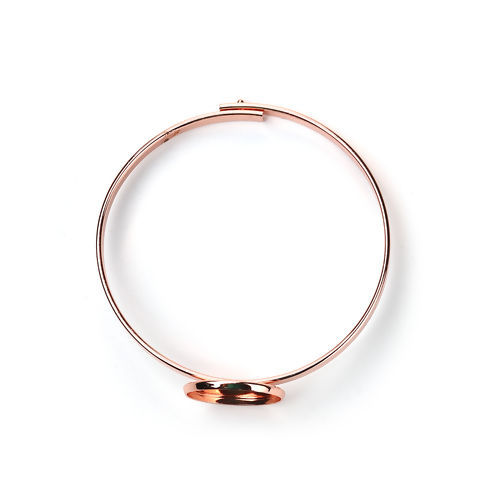 Picture of Brass Bangles Bracelets Round Rose Gold Cabochon Settings (Fits 20mm Dia.) Can Open 20cm(7 7/8") long, 1 Piece                                                                                                                                                