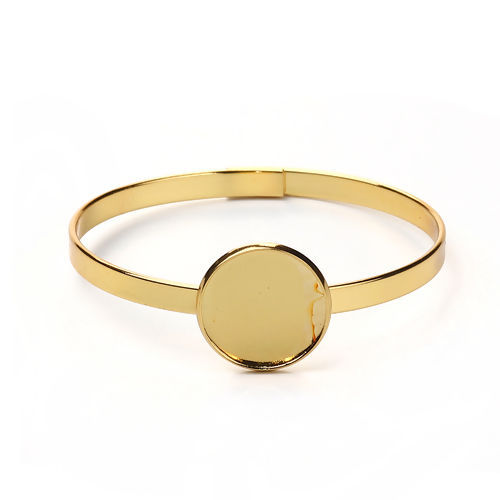 Picture of Brass Bangles Bracelets Round Gold Plated Cabochon Settings (Fits 20mm Dia.) Can Open 20cm(7 7/8") long, 1 Piece                                                                                                                                              