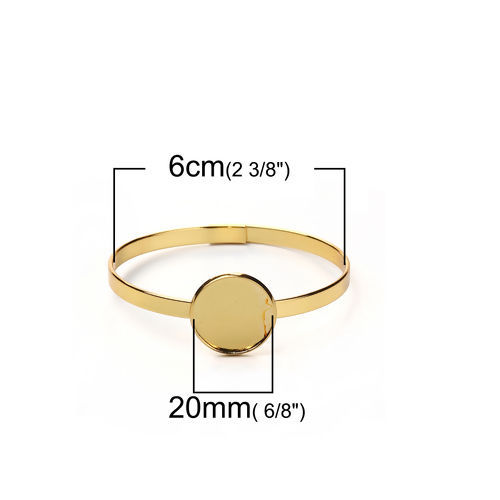 Picture of Brass Bangles Bracelets Round Gold Plated Cabochon Settings (Fits 20mm Dia.) Can Open 20cm(7 7/8") long, 1 Piece                                                                                                                                              