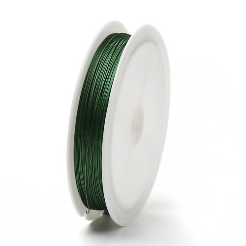 Picture of Steel Wire Beading Wire Thread Cord Green 0.4mm (26 gauge), 1 Roll (Approx 50 M/Roll)