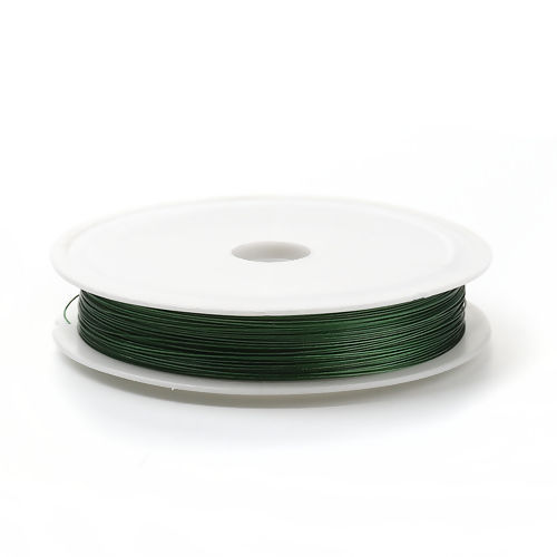 Picture of Steel Wire Beading Wire Thread Cord Green 0.4mm (26 gauge), 1 Roll (Approx 50 M/Roll)