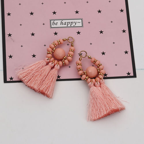Immagine di Poliestere & Acrilico in Rilievo Nappine Ciondoli Goccia Oro Placcato Arancione Rosa Circa 8cm x 6cm, 3 Pz