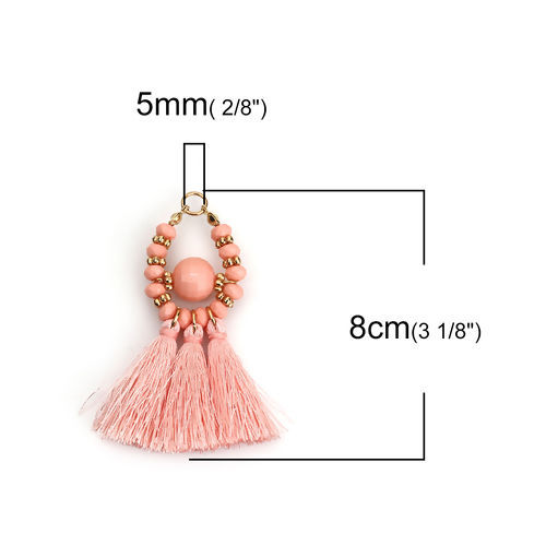 Immagine di Poliestere & Acrilico in Rilievo Nappine Ciondoli Goccia Oro Placcato Arancione Rosa Circa 8cm x 6cm, 3 Pz