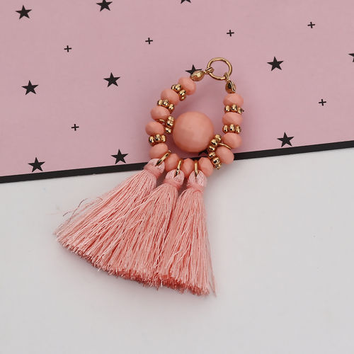 Immagine di Poliestere & Acrilico in Rilievo Nappine Ciondoli Goccia Oro Placcato Arancione Rosa Circa 8cm x 6cm, 3 Pz
