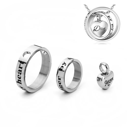 Image de 304 Breloques en Titane Acier Urne Funéraire de Crémation Cœur Argent Mat Anneau Gravé Mots" Mom " 17mm x 12mm, 27mm Dia, 19mm Dia, 1 Kit (3 Pcs/Kit)”