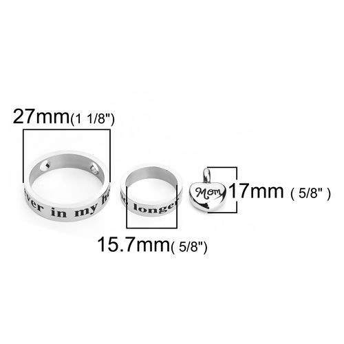 Image de 304 Breloques en Titane Acier Urne Funéraire de Crémation Cœur Argent Mat Anneau Gravé Mots" Mom " 17mm x 12mm, 27mm Dia, 19mm Dia, 1 Kit (3 Pcs/Kit)”