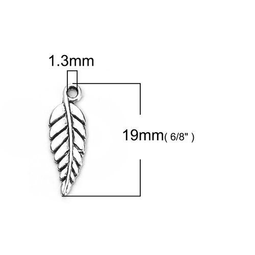 Picture of Zinc Based Alloy Charms Leaf Antique Silver Color 19mm( 6/8") x 7mm( 2/8"), 300 PCs