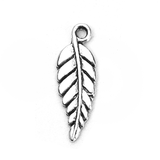 Picture of Zinc Based Alloy Charms Leaf Antique Silver Color 19mm( 6/8") x 7mm( 2/8"), 300 PCs